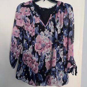 Floral Chiffon Blouse - Pink and Blue